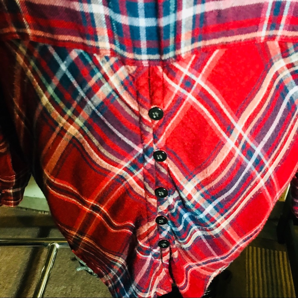Women's Red Plaid Button-Up Shirt - Picture 7 of 10
